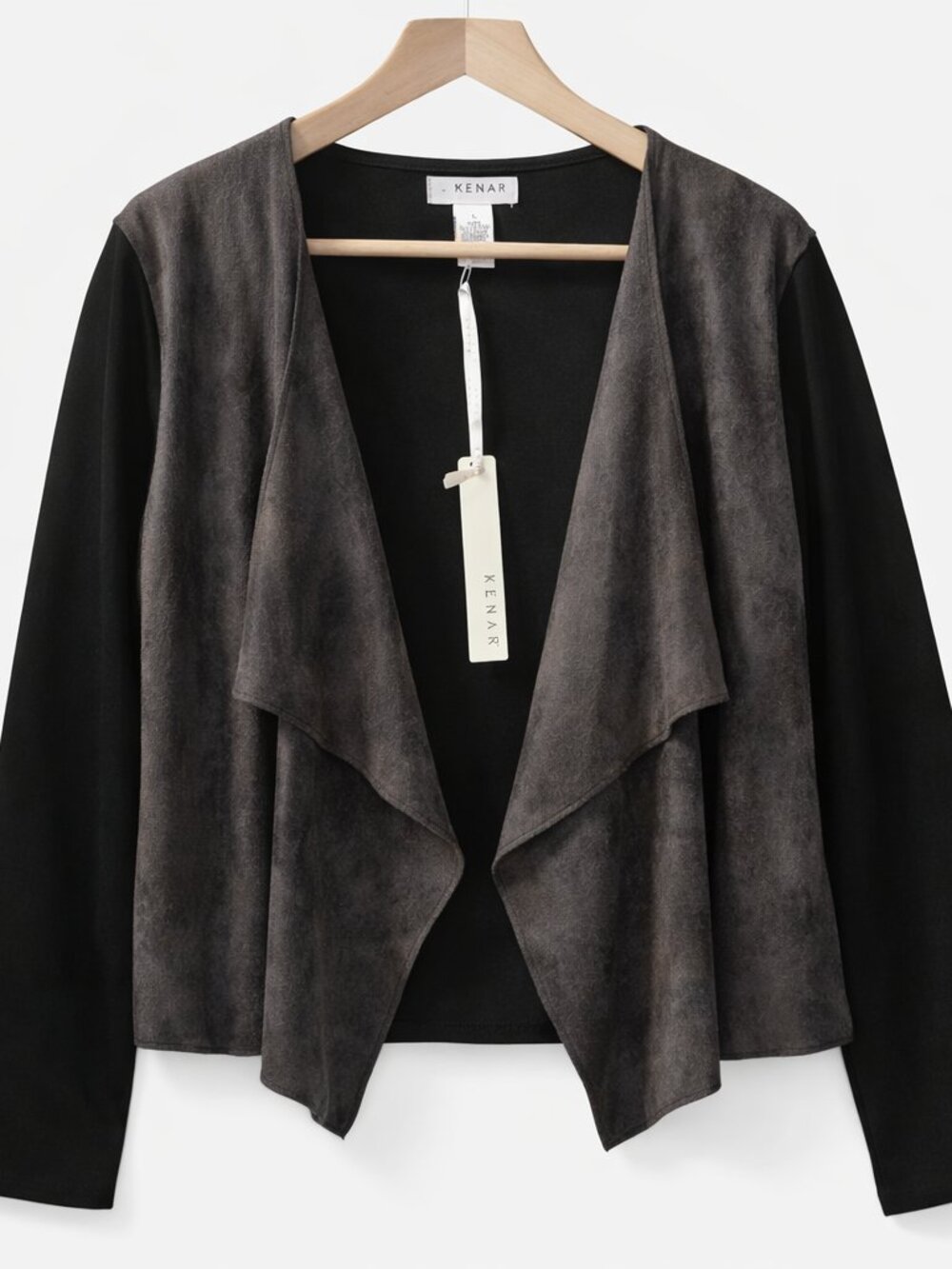 Kenar Open Front Waterfall Cardigan Gray Black Size L Layering